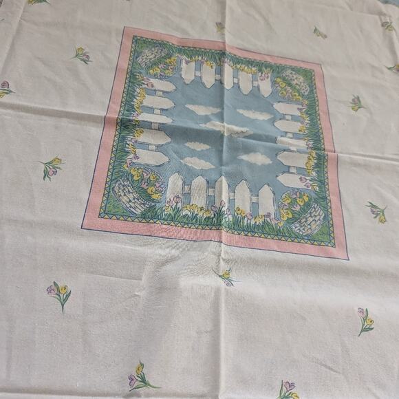 Vintage Easter Tablecloth 50" Square Rabbit Bunny Cotton - Picture 3 of 5
